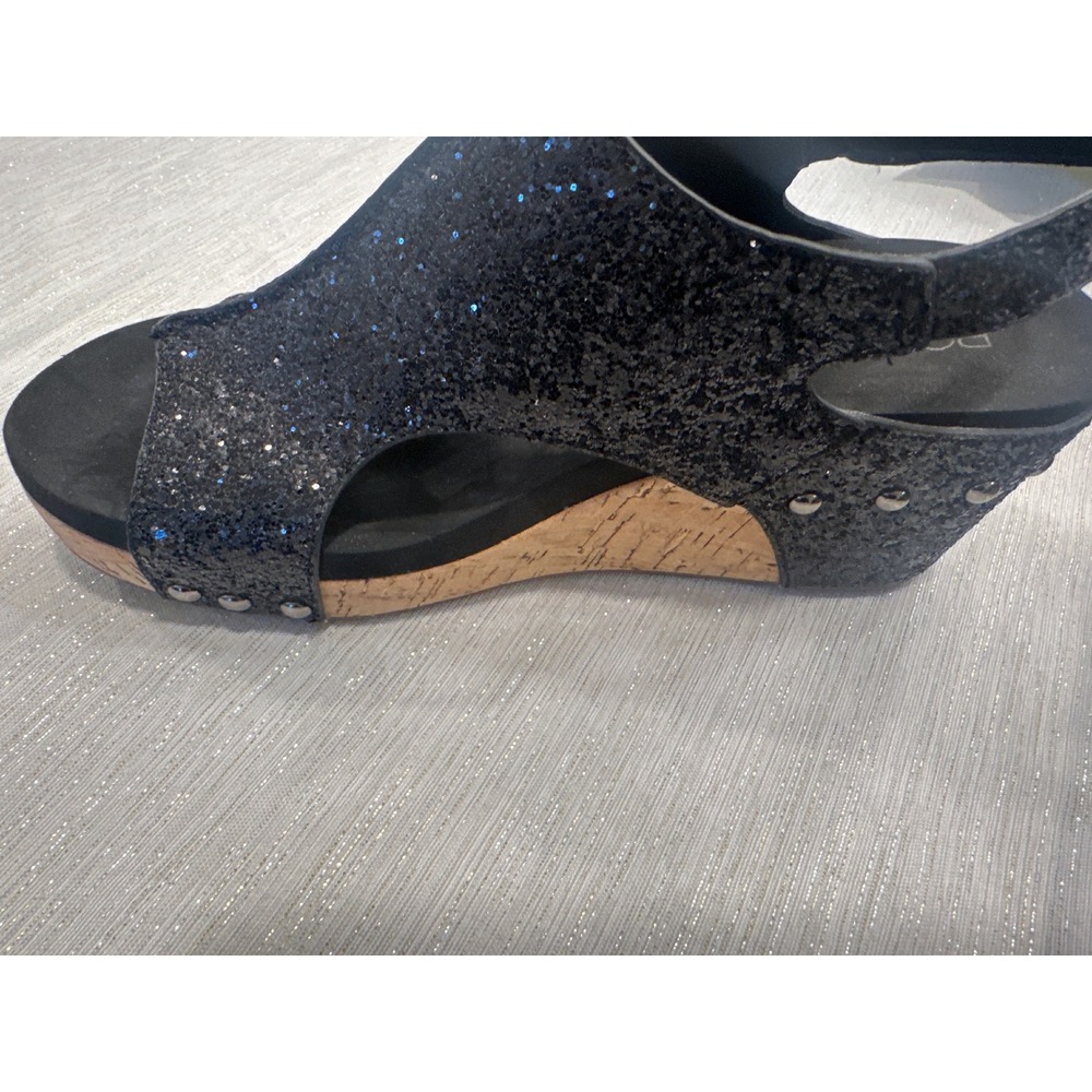 Boutique by Corkys Carley Black Glitter Wedge Sandals Studded Slingback Womens 8 - Picture 8 of 8